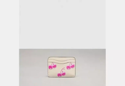 Coach Outlet Wavy Card Case In Coachtopia Leather With Cherry Print In White/pink