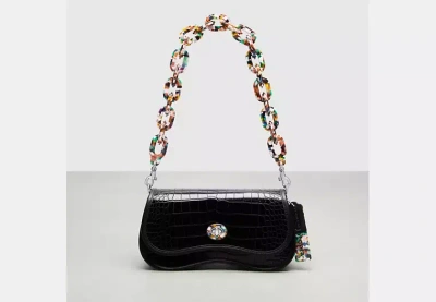 Coach Outlet Wavy Dinky Bag In Croc Embossed Coachtopia Leather In Black