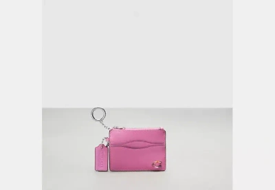 Coach Outlet Wazy Zip Card Case With Key Ring In Coachtopia Leather In Pink