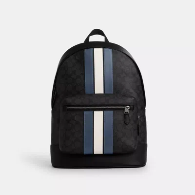 Coach Outlet West Backpack In Signature Canvas With Varsity Stripe In Black