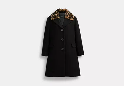 Coach Outlet Wool Coat With Shearling Collar In Black