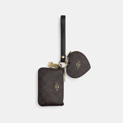 Coach Outlet Wristlet And Heart Pouch In Signature Canvas With Charm In Multi
