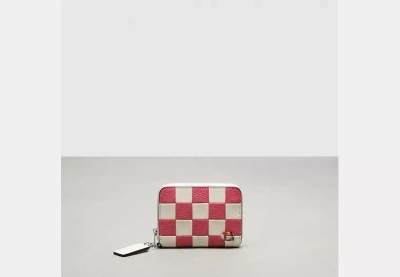 Coach Outlet Zip Around Wallet In Checkerboard Upcrafted Leather In Pink