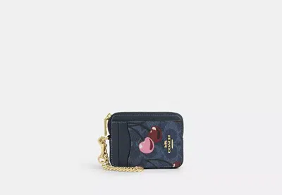 Coach Outlet Zip Card Case In Signature Canvas With Cherry Print In Blue