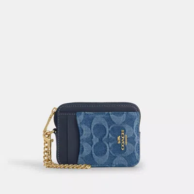 Coach Outlet Zip Card Case In Signature Denim In Multi