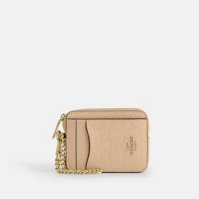 Coach Outlet Zip Card Case In Signature Leather In Beige