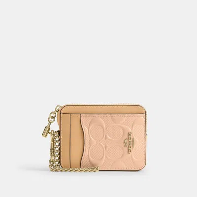 Coach Outlet Zip Card Case In Signature Leather With Charm In Brown