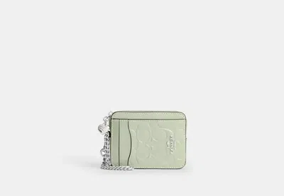 Coach Outlet Zip Card Case In Signature Leather With Heart Charm In Green
