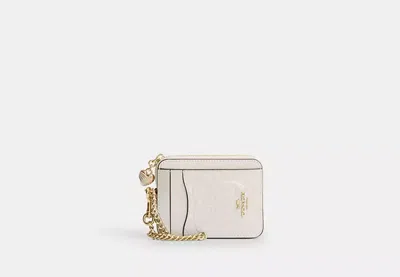 Coach Outlet Zip Card Case In Signature Leather With Heart Charm In White