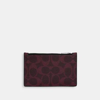 Coach Outlet Zip Card Case In Silver/black Currant