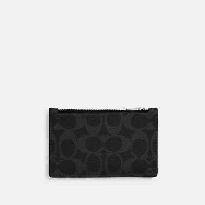 Coach Outlet Zip Card Case In Silver/black Signature