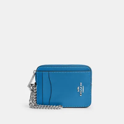 Coach Outlet Zip Card Case In Silver/blue Jay