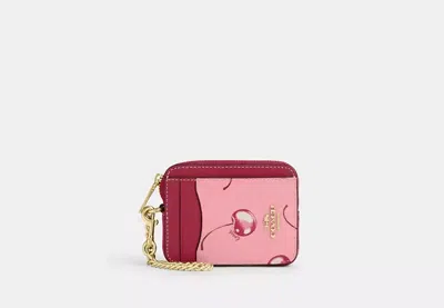Coach Outlet Zip Card Case With Cherry Print In Blue
