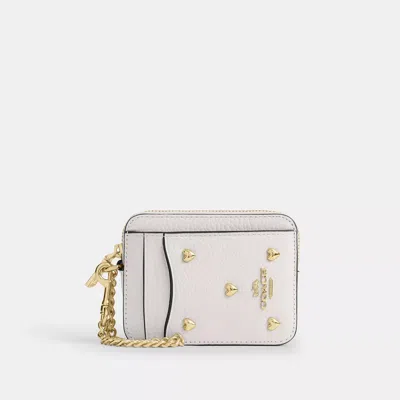 Coach Outlet Zip Card Case With Heart Rivets In White