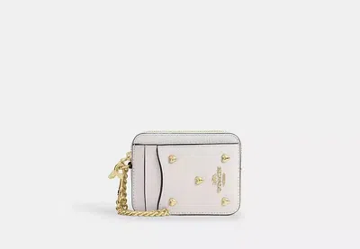Coach Outlet Zip Card Case With Heart Rivets In White