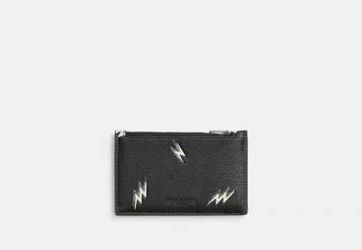 Coach Outlet Zip Card Case With Lightning Bolt Print In Black