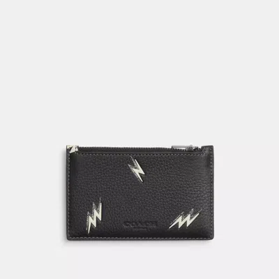 Coach Outlet Zip Card Case With Lightning Bolt Print In Brown