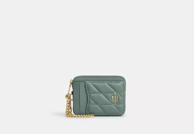 Coach Outlet Zip Card Case With Quilting In Green