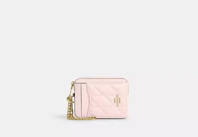 Coach Outlet Zip Card Case With Quilting In Pink