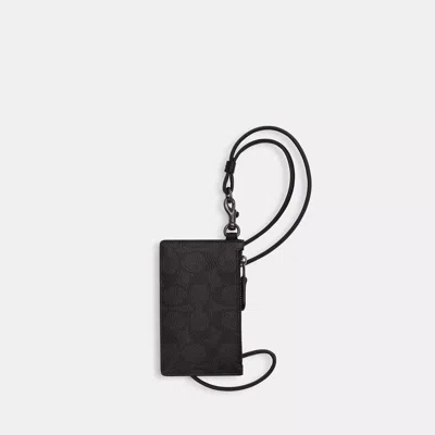 Coach Outlet Zip Lanyard Card Case In Signature Canvas In Grey