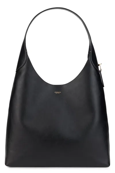 Coach Oversized Leather Hobo Shoulder Bag With Wide Handle In Black