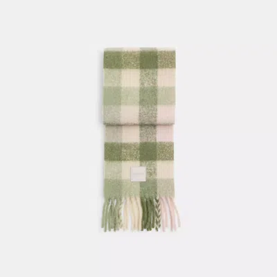 Coach Oversized Plaid Muffler With Rubber Patch In Green
