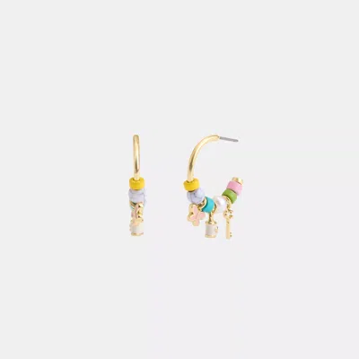 Coach Padlock Multi Charm Huggie Earrings In Yellow