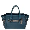Coach Patch Embellished Leather Swagger 27 Carryall Satchel In Blue