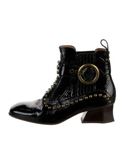 Pre-owned Coach Patent Leather Combat Boots In Black