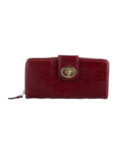 Pre-owned Coach Patent Leather Continental Wallet In Burgundy