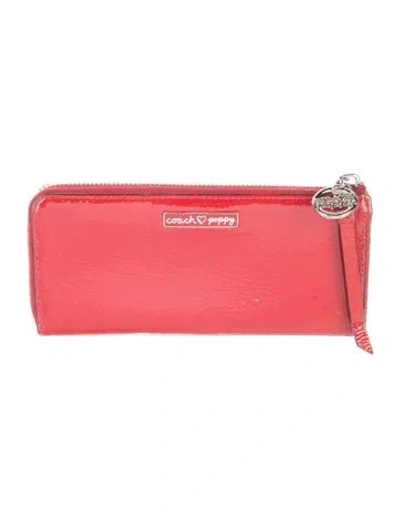Pre-owned Coach Patent Leather Continental Wallet In Red
