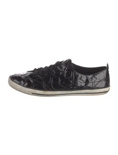 Pre-owned Coach Patent Leather Graphic Print Sneakers In Black