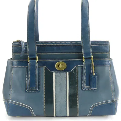 Pre-owned Coach Patent Leather Leather Handbag () In Blue