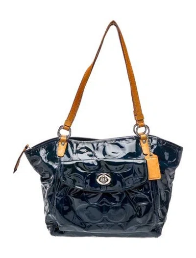Pre-owned Coach Patent Leather Shoulder Bag In Blue