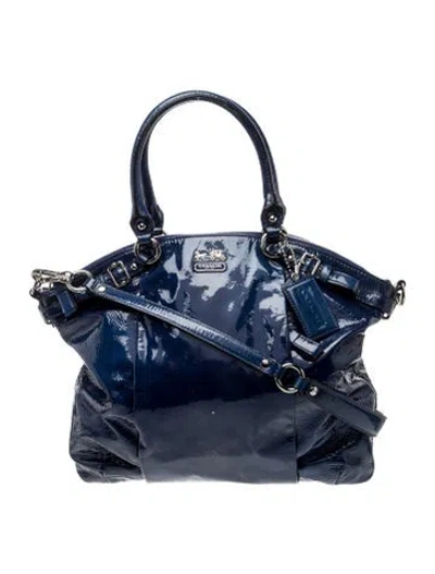 Pre-owned Coach Patent Leather Top Handle Bag In Blue