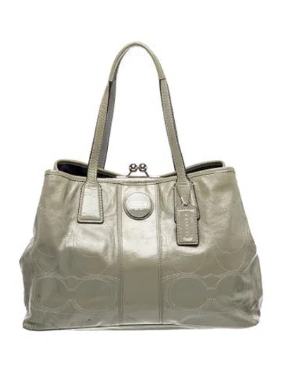 Pre-owned Coach Patent Leather Top Handle Bag In Gray