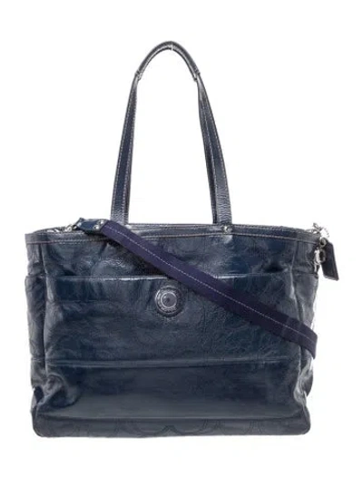Pre-owned Coach Patent Leather Tote In Blue