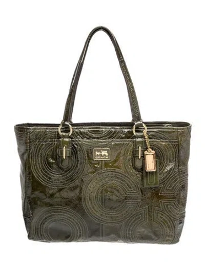 Pre-owned Coach Patent Leather Tote In Green