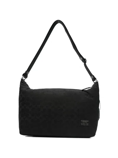 Coach Pattern Key-charm Shoulder Bag In Black