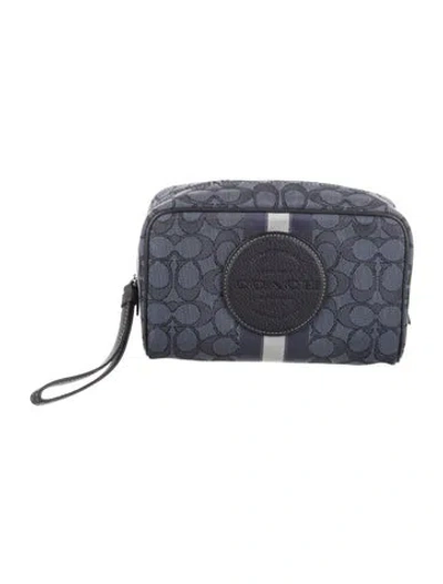 Pre-owned Coach Pattern Print Cosmetic Bag In Blue