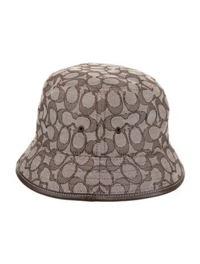Pre-owned Coach Pattern Print Cotton Blend Bucket Hat In Neutrals
