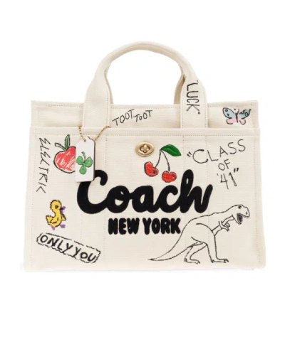 Coach Patterned Canvas Tote In White