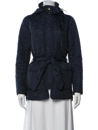 Pre-owned Coach Patterned Down Coat In Blue