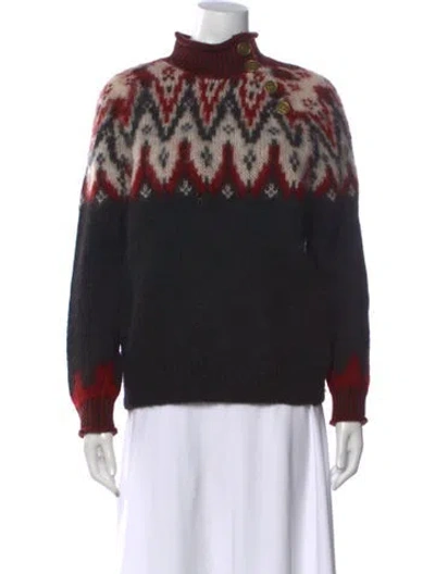 Pre-owned Coach Patterned Mock Neck Sweater In Black