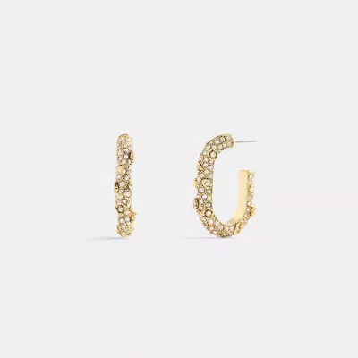Coach Pavé Floral Oval Hoop Earrings In Gold