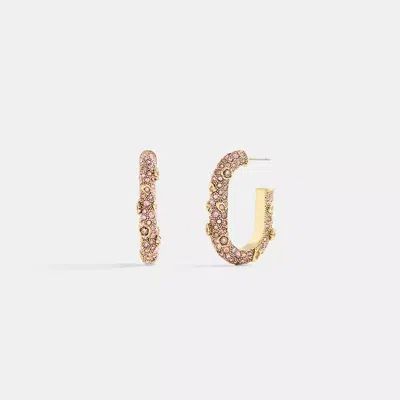 Coach Pavé Floral Oval Hoop Earrings In Pink