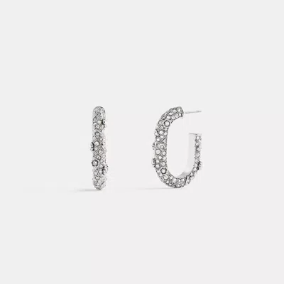 Coach Pavé Floral Oval Hoop Earrings In Metallic