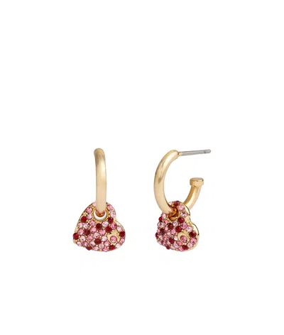 Coach Pavé Heart Charm Huggies In Gold