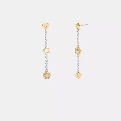 Coach Pavé Tea Rose And Heart Linear Earrings