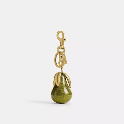 Coach Pear Bag Charm In Brass/green Multi